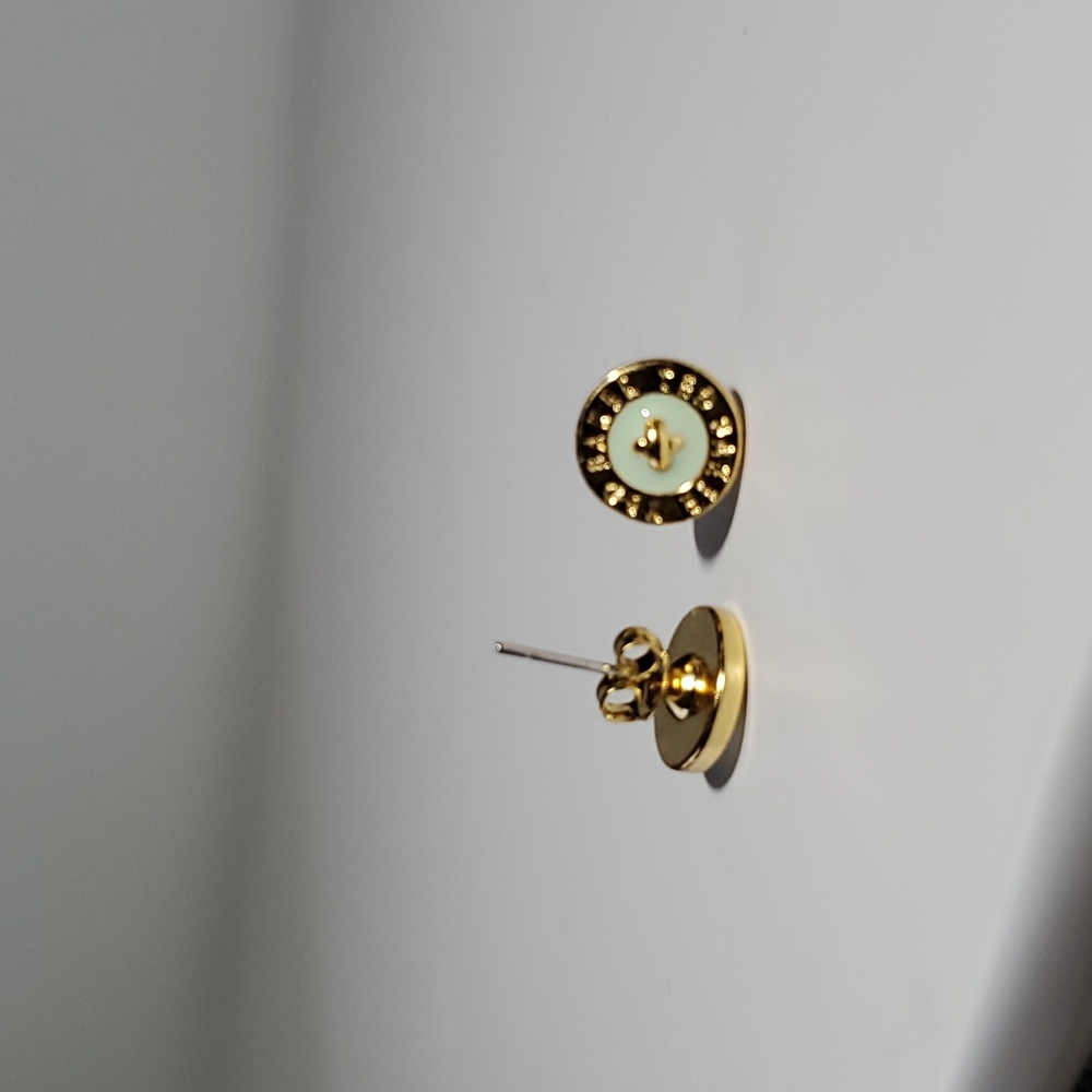 Ted Baker FLAT Eisley Gold MINT Enamel Button Earrings - Picture 3 of 3